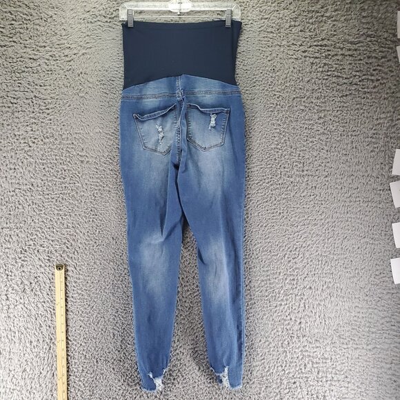 S.O.N.G. Jeans Womens Medium Blue Maternity Distressed Full Panel Skinny - Picture 8 of 9